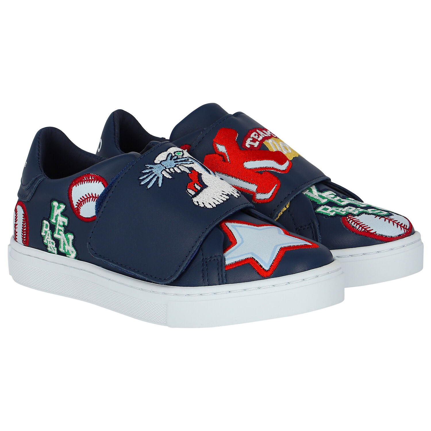 Navy Blue Varsity Tiger Logo Trainers, 1, hi-res
